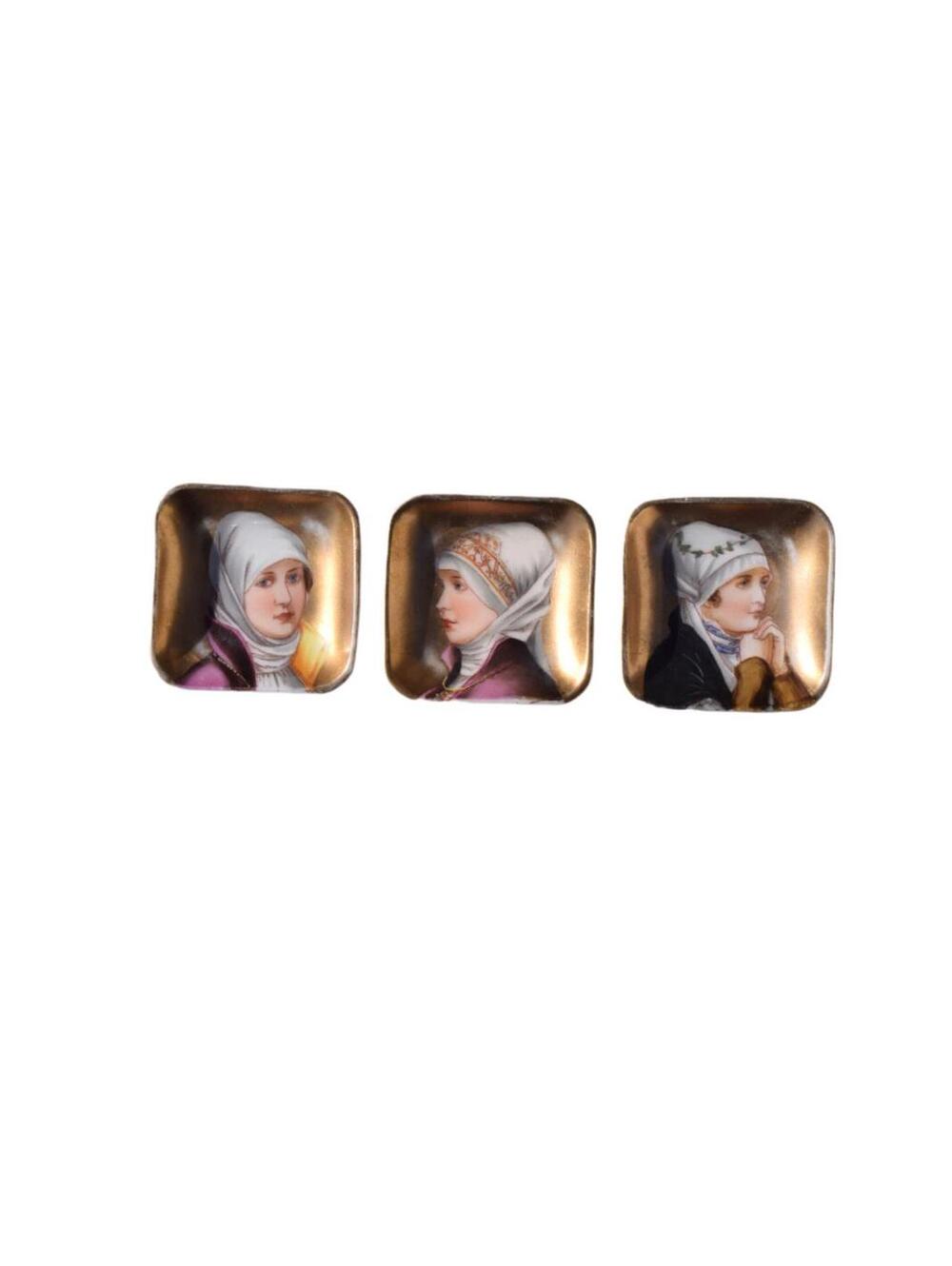 Set of Three Portrait Miniature Porcelain Dishes